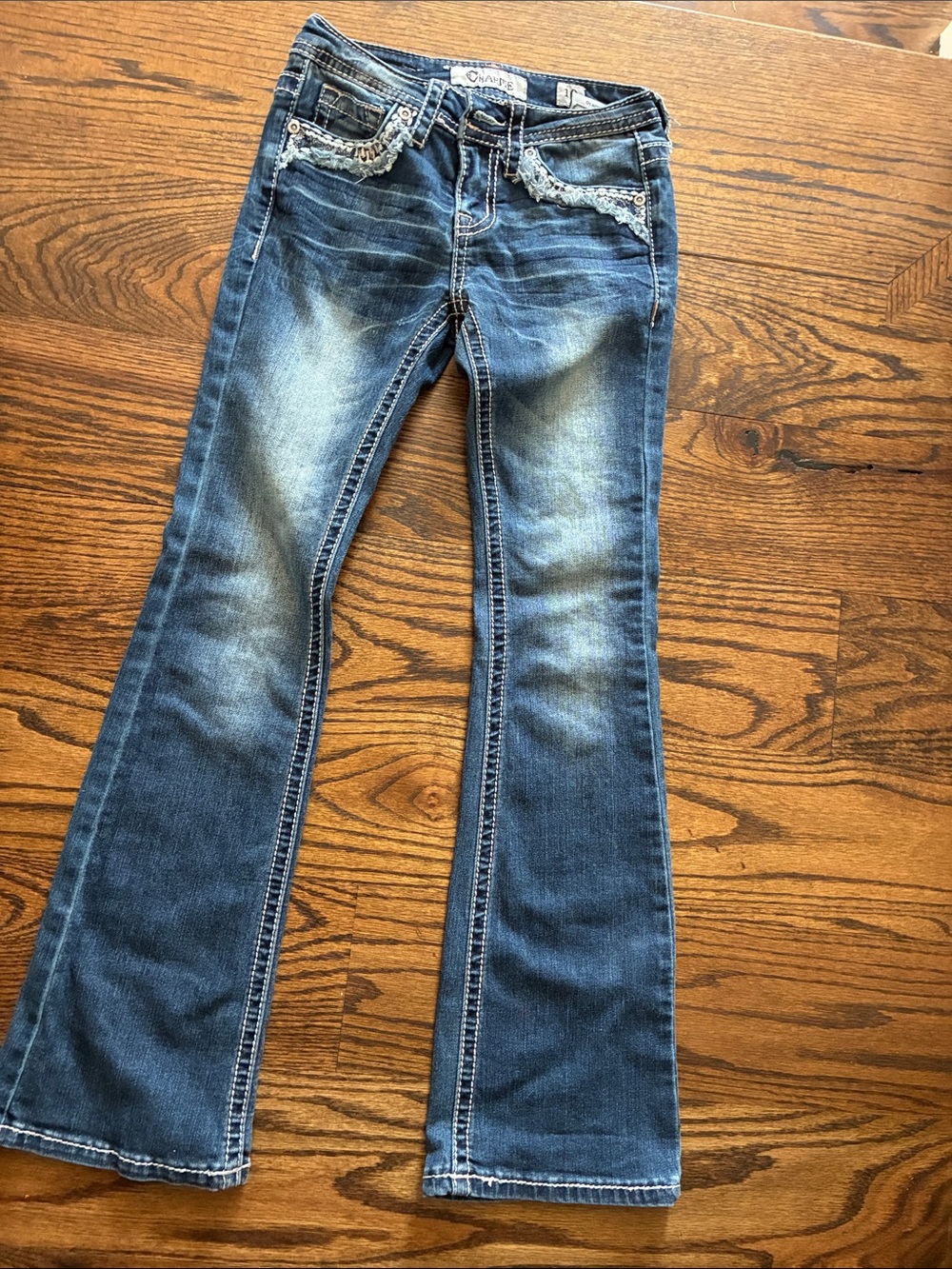 Girls Blue Bootcut Jeans with Embellished Pockets